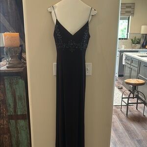 Betsy & Adam Blue Sequin Maxi Dress Spaghetti Strap